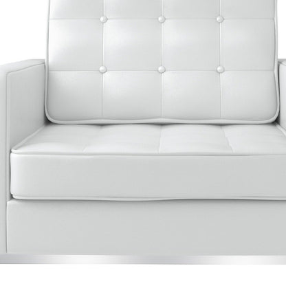 31" White and Silver Italian Leather Tufted Club Chair