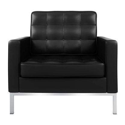 31" Black and Silver Italian Leather Tufted Club Chair
