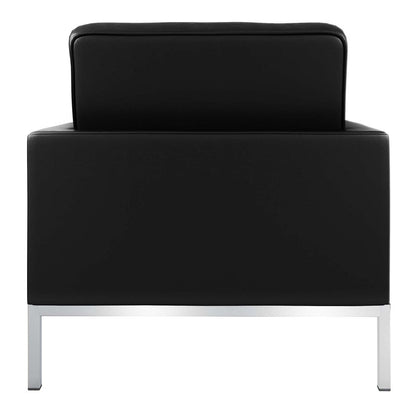 31" Black and Silver Italian Leather Tufted Club Chair