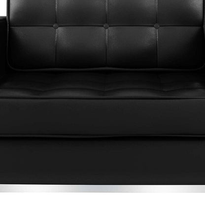31" Black and Silver Italian Leather Tufted Club Chair