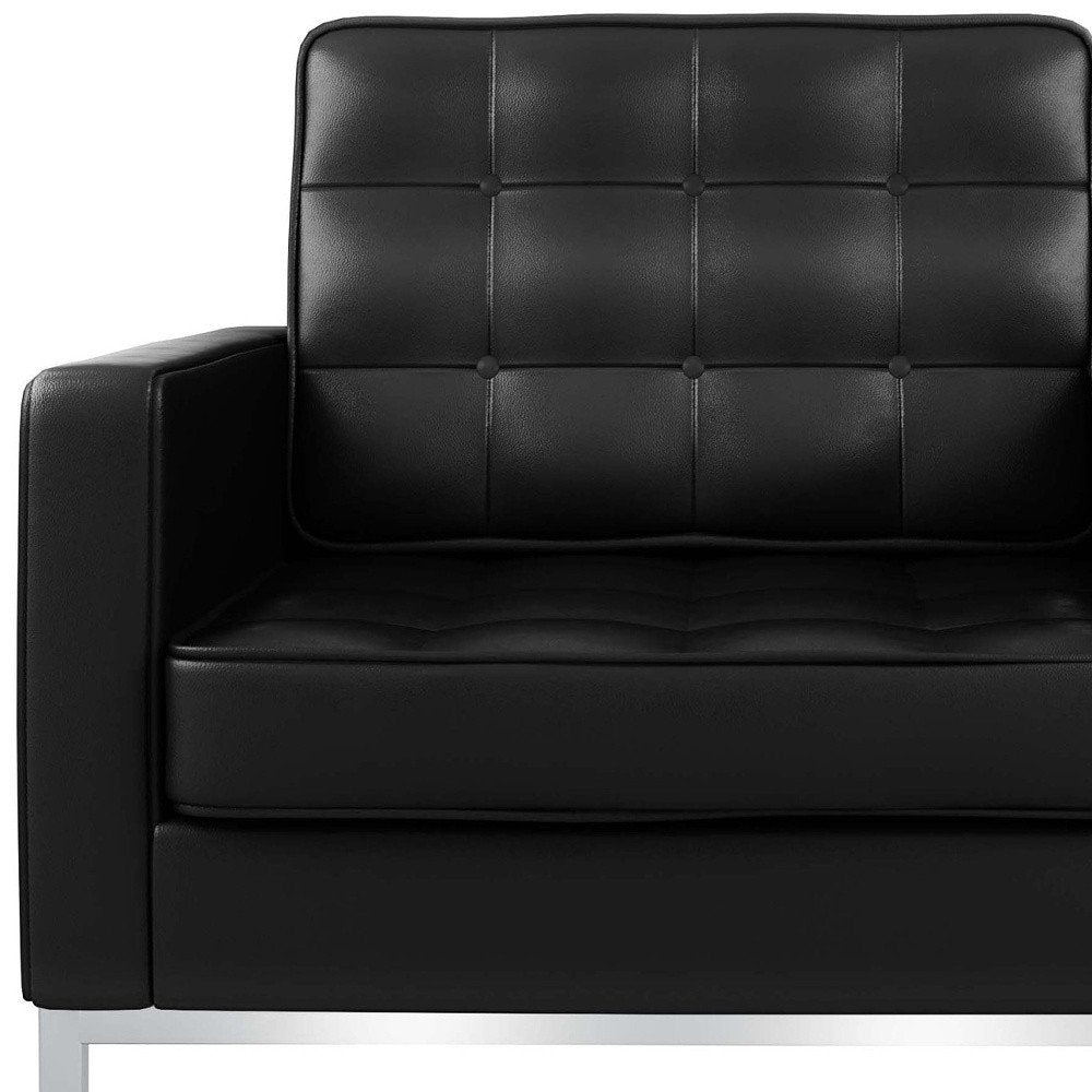 31" Black and Silver Italian Leather Tufted Club Chair