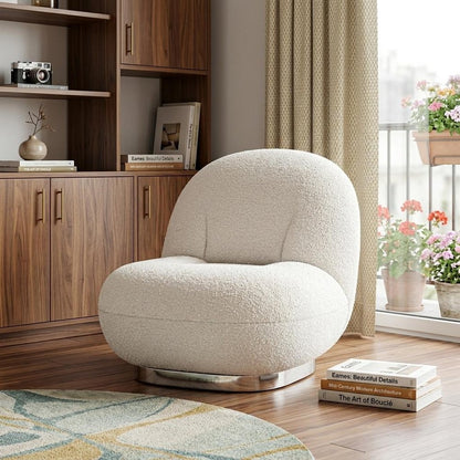 30" White and Silver Boucle Slipper Chair