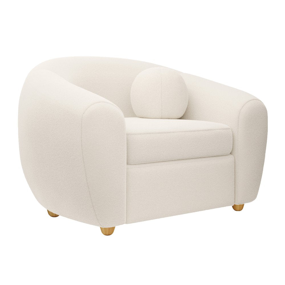 39" White and Natural Boucle Arm Chair
