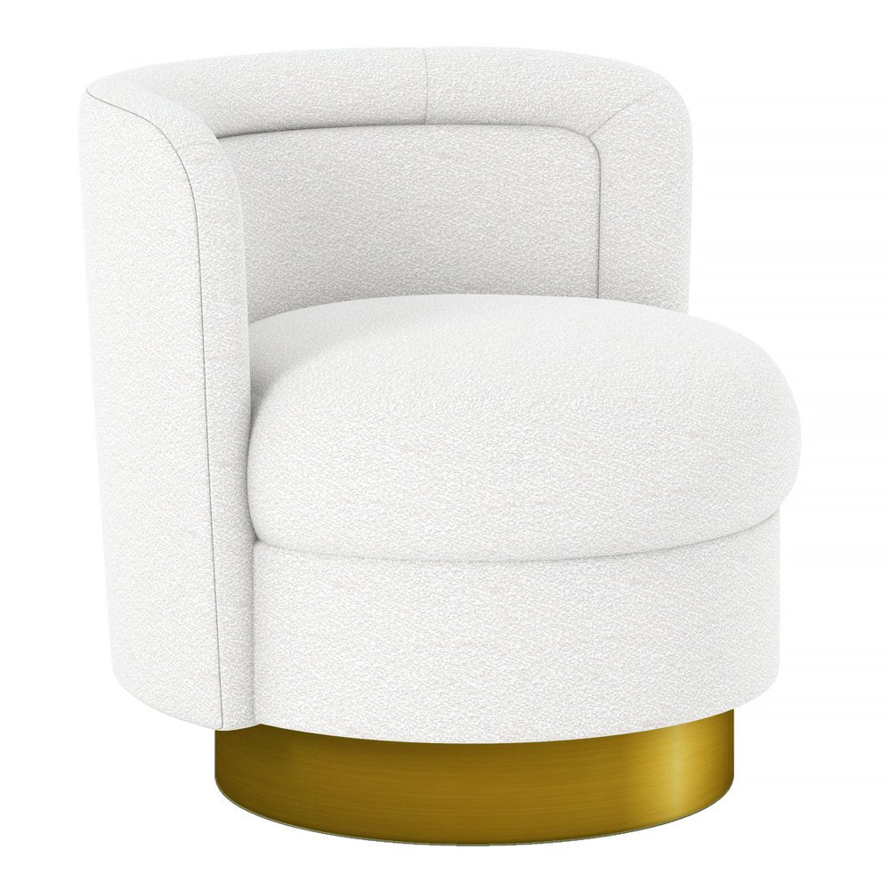 28" White and Gold Boucle Swivel Barrel Chair