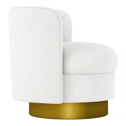 28" White and Gold Boucle Swivel Barrel Chair