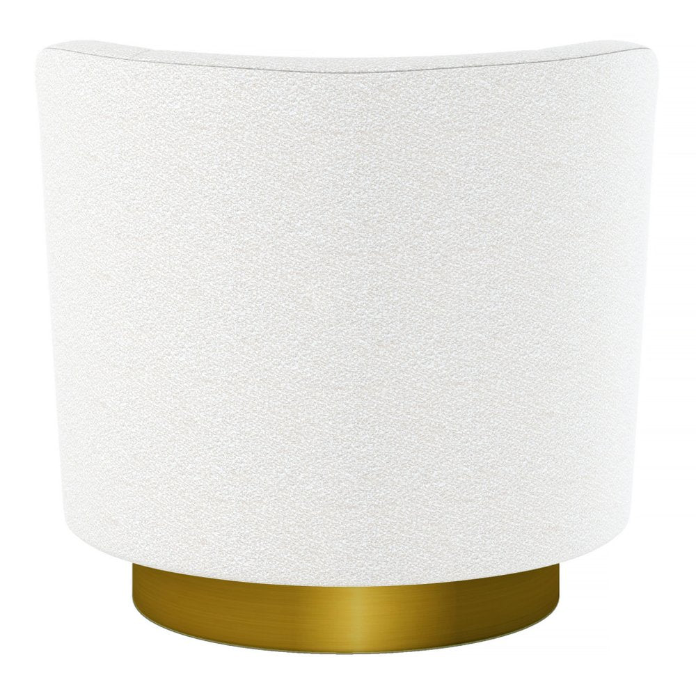 28" White and Gold Boucle Swivel Barrel Chair