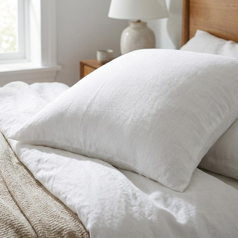 Set of Two Light Gray Linen King Pillowcases