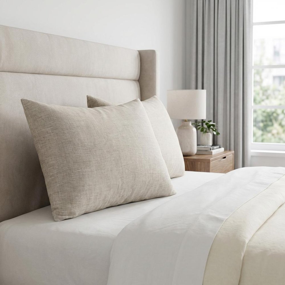 Set of Two Light Gray Linen King Pillowcases