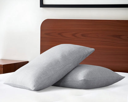 Set of Two Light Gray Linen King Pillowcases