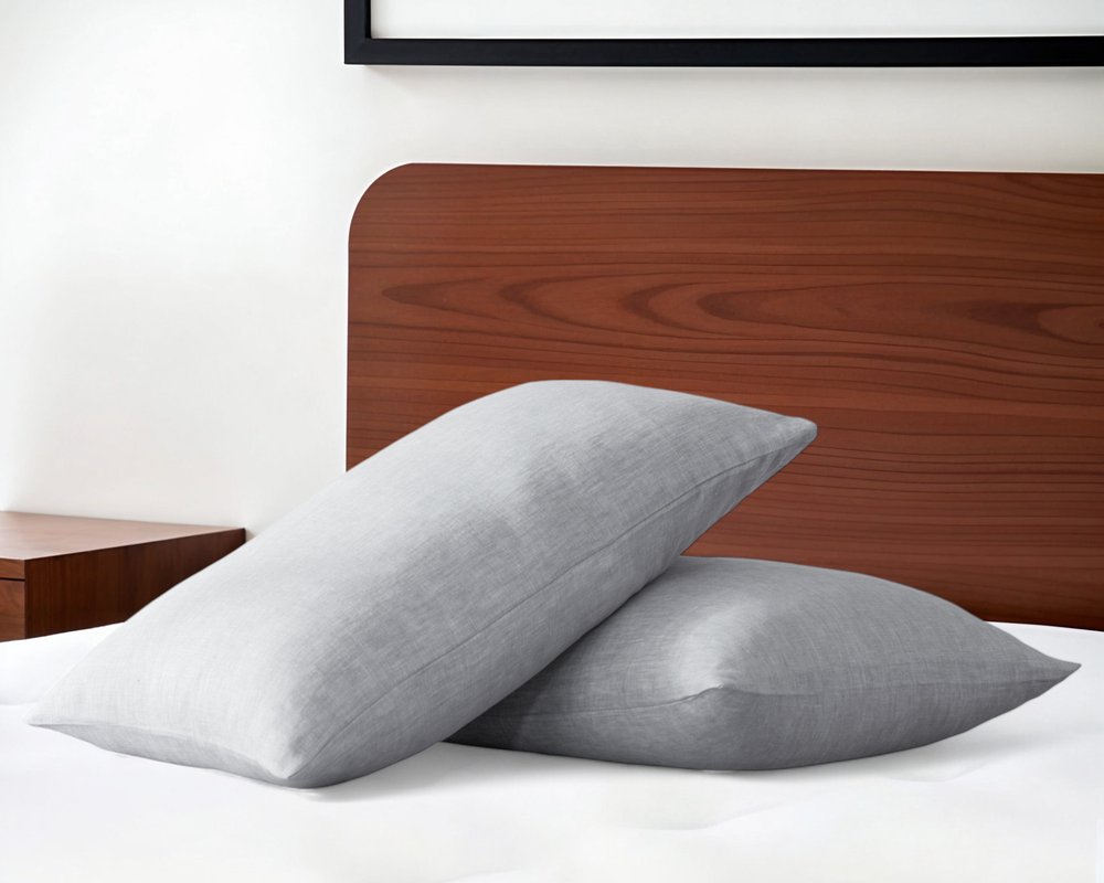 Set of Two Light Gray Linen King Pillowcases