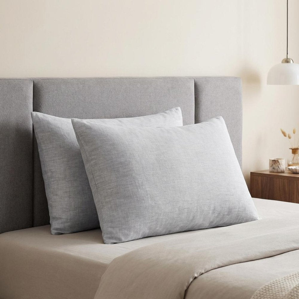 Set of Two Ivory Linen King Pillowcases