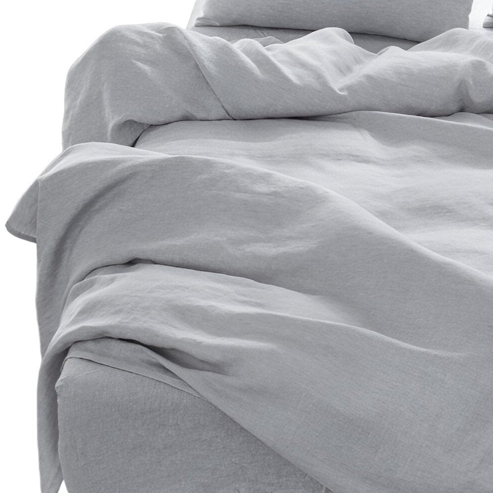 Four Piece Blue Linen Queen Sheet Set