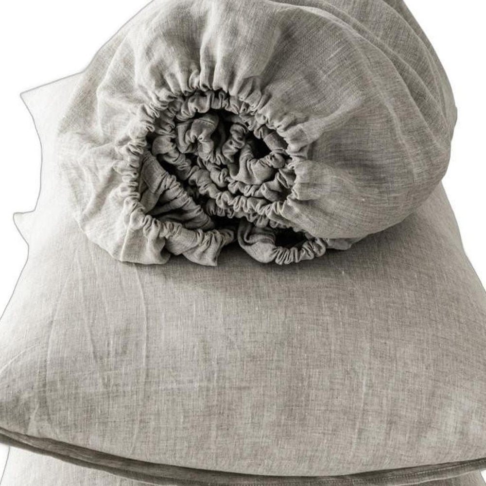 Four Piece Light Gray Linen Queen Sheet Set