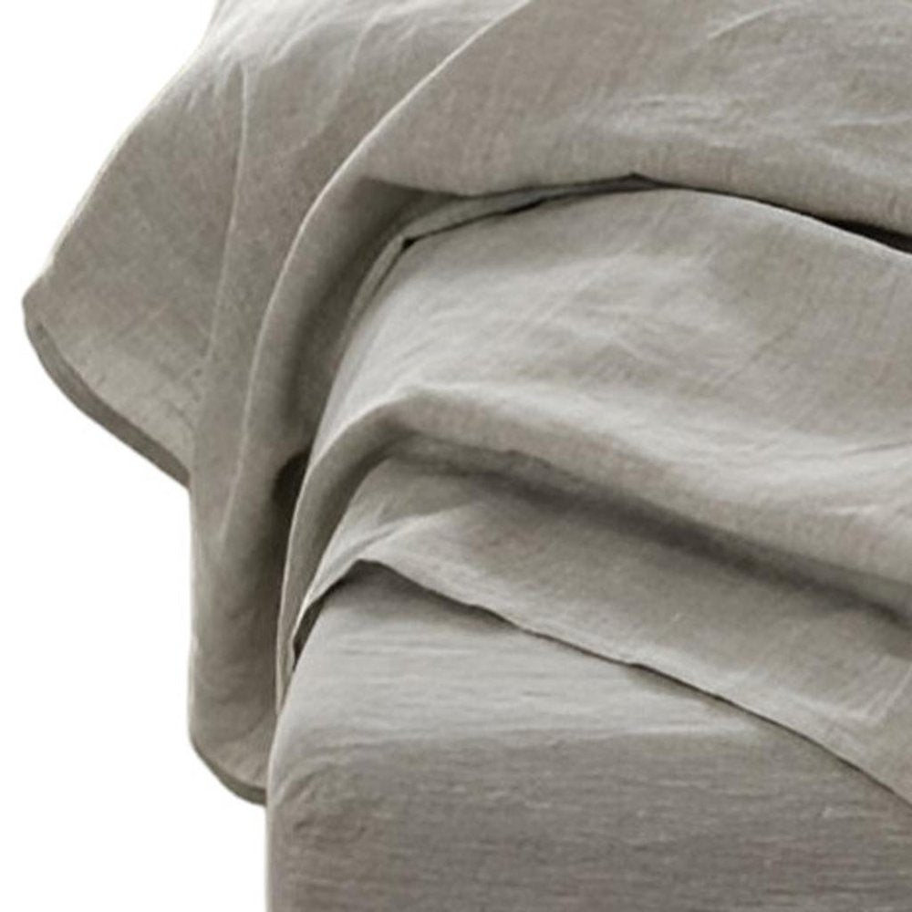 Four Piece Light Gray Linen Queen Sheet Set
