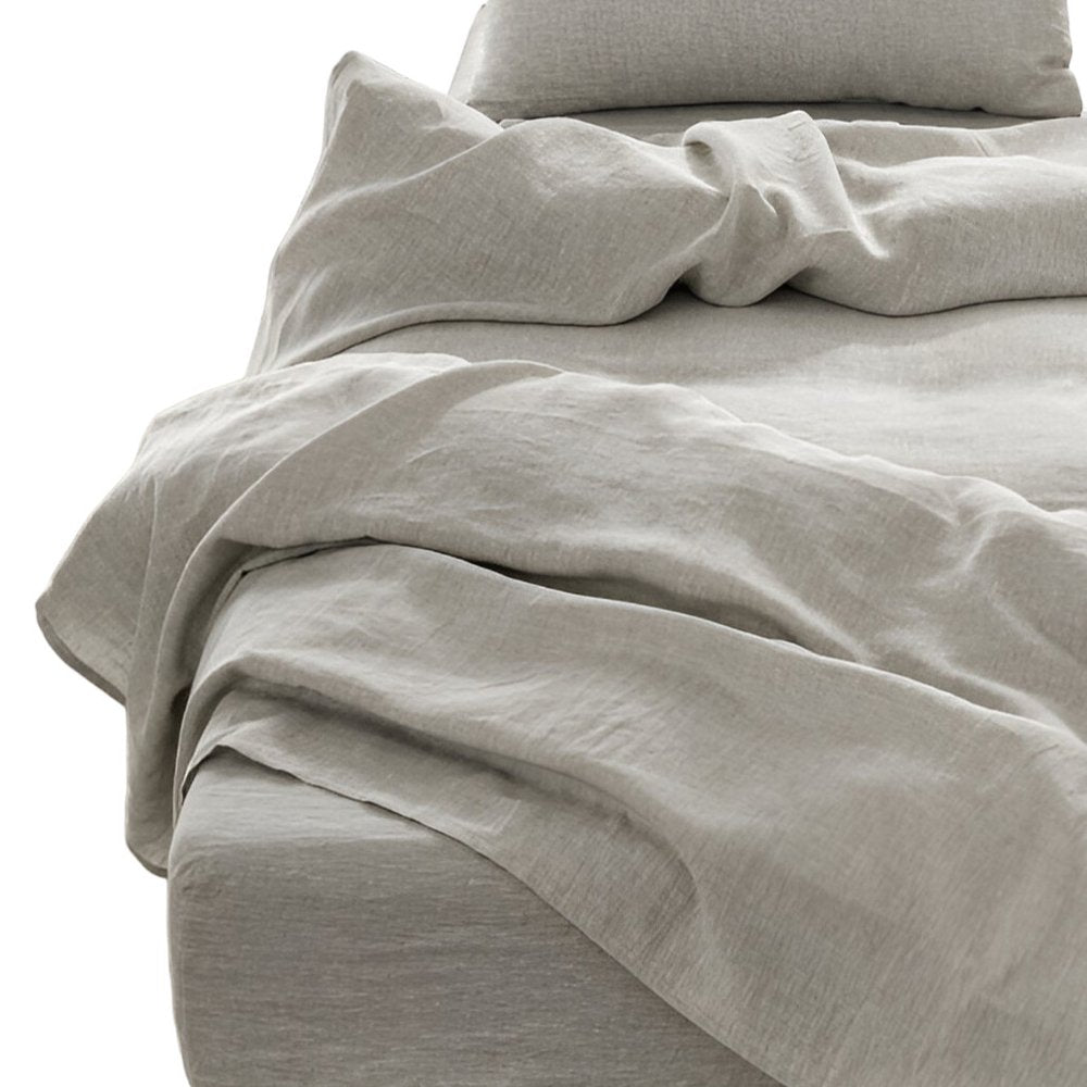 Four Piece Light Gray Linen Queen Sheet Set