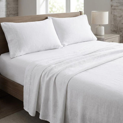 Four Piece Light Gray Linen Queen Sheet Set