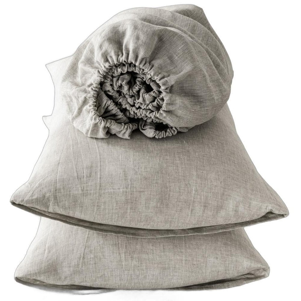 Four Piece Light Gray Linen Sheet Set