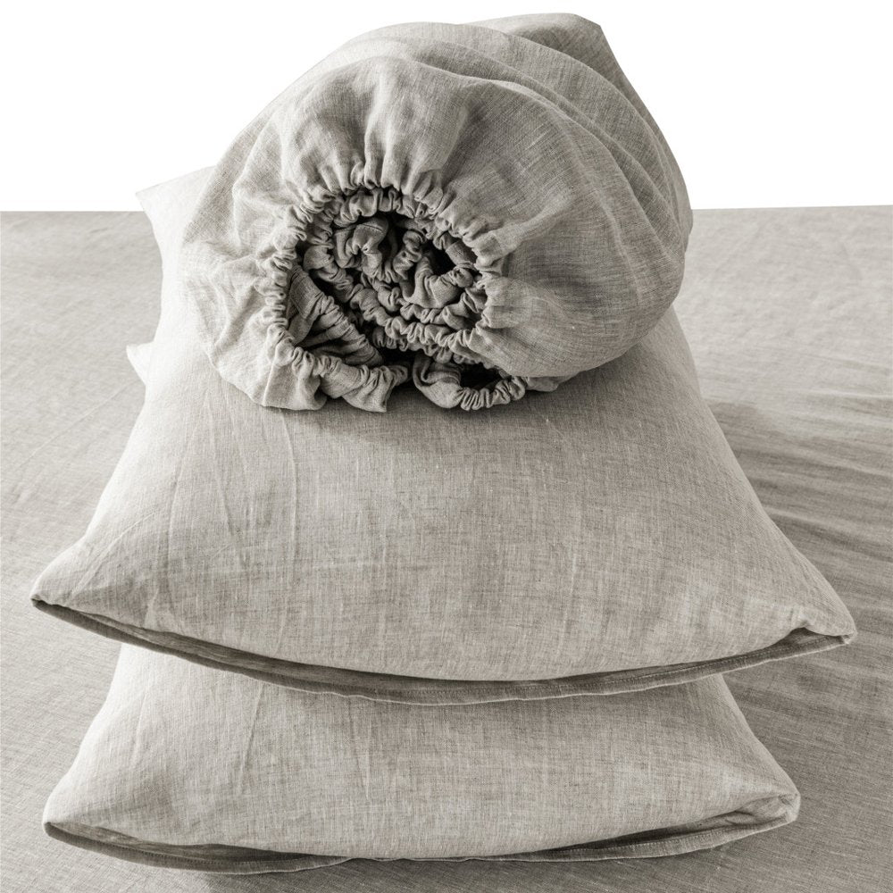 Four Piece Light Gray Linen California King Sheet Set