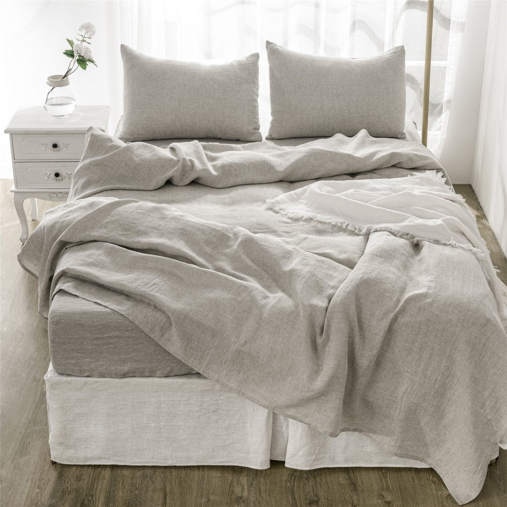 Four Piece Blue Linen California King Sheet Set