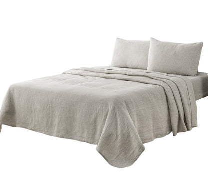Four Piece Light Gray Linen California King Sheet Set