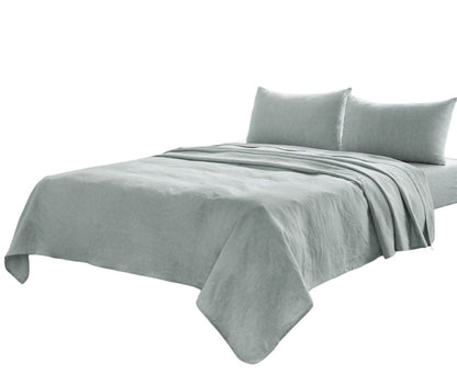 Four Piece Blue Linen Queen Sheet Set