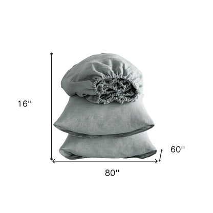 Four Piece Blue Linen Queen Sheet Set