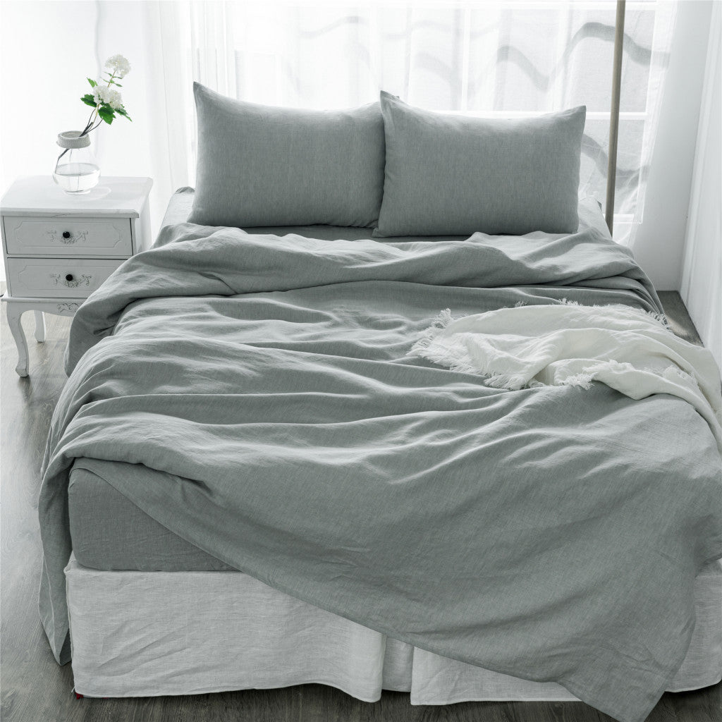 Four Piece Gray Linen Sheet Set