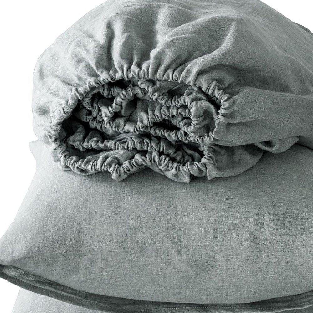 Four Piece Blue Linen California King Sheet Set