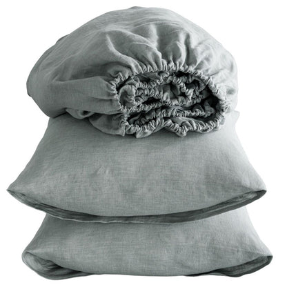 Four Piece Blue Linen California King Sheet Set