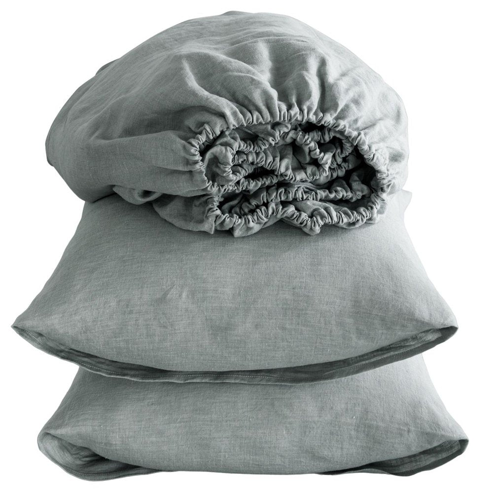 Four Piece Light Gray Linen California King Sheet Set