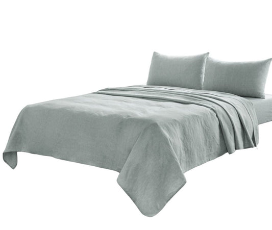 Four Piece Light Gray Linen California King Sheet Set