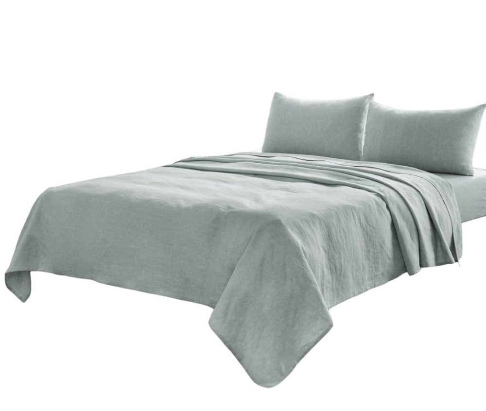 Four Piece Blue Linen California King Sheet Set
