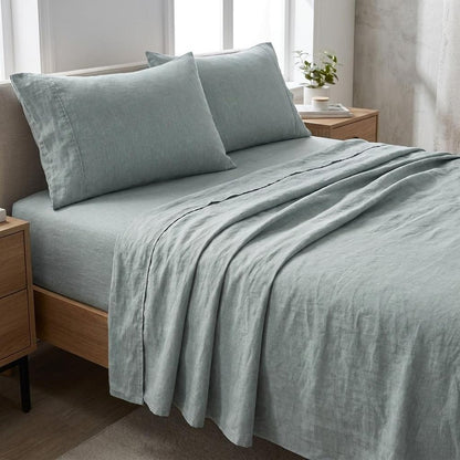 Four Piece Blue Linen California King Sheet Set