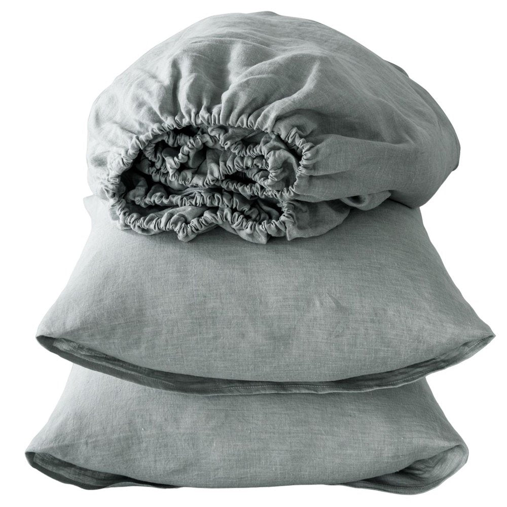 Four Piece Light Gray Linen California King Sheet Set