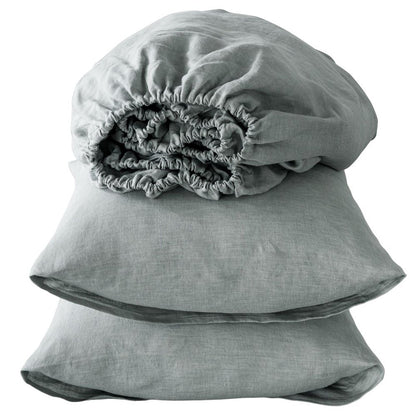 Four Piece Light Gray Linen California King Sheet Set