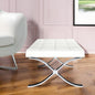 24" White Genuine Leather and Silver Tufted Footstool Ottoman