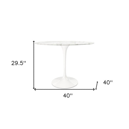 40" White Rounded Stone And Metal Pedestal Base Dining Table