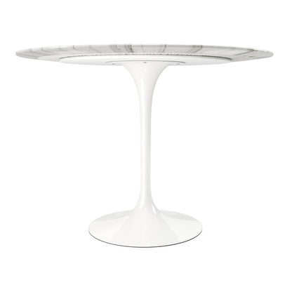 40" White Marble And Aluminum Pedestal Base Round Top Dining Table
