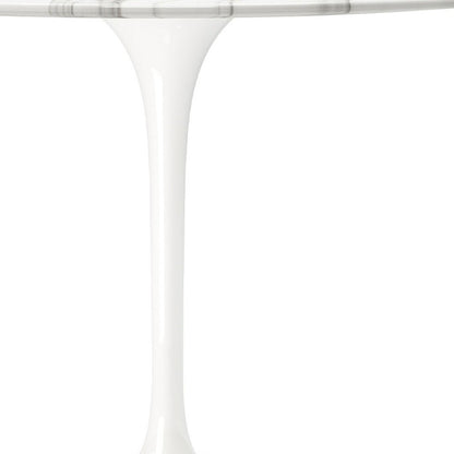 40" White Rounded Stone And Metal Pedestal Base Dining Table