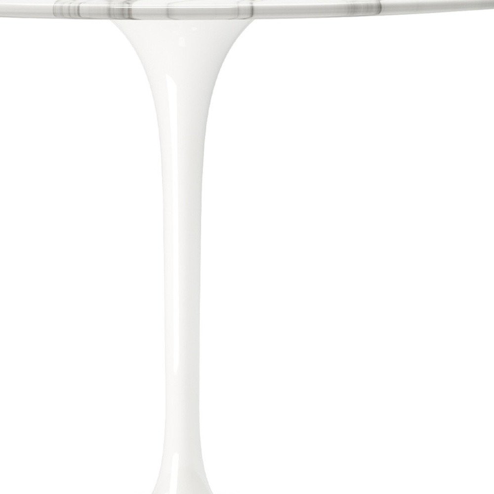 40" White Marble And Aluminum Pedestal Base Round Top Dining Table