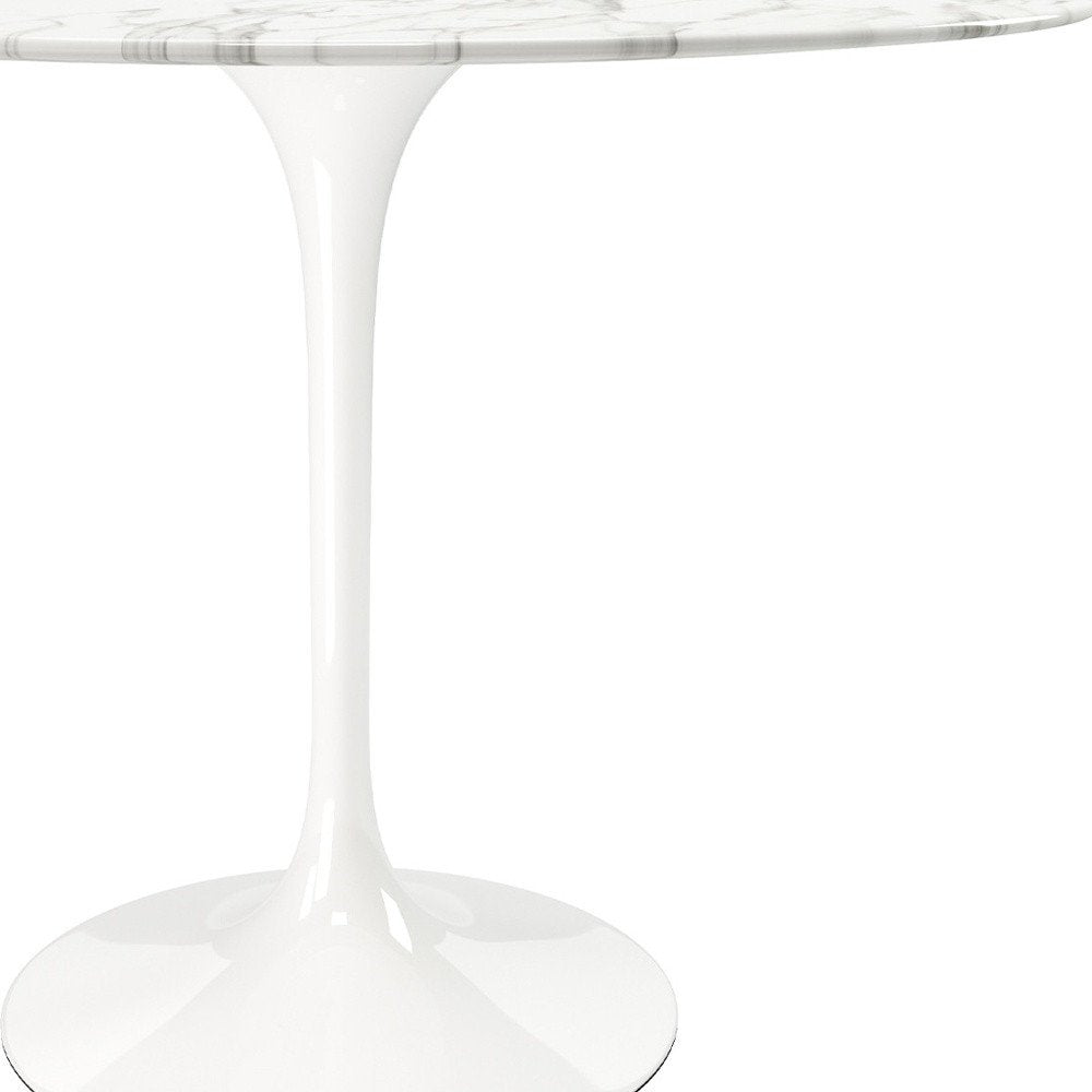 40" White Marble And Aluminum Pedestal Base Round Top Dining Table