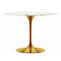 40" White And Gold Rounded Marble And Metal Pedestal Base Dining Table