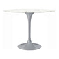 40" White And Gray Rounded Marble And Metal Pedestal Base Dining Table