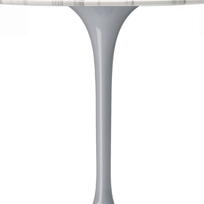 40" White And Gray Rounded Marble And Metal Pedestal Base Dining Table