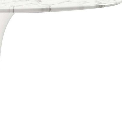 32" White Rounded Marble And Metal Pedestal Base Dining Table