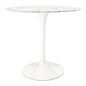 32" White Rounded Marble And Metal Pedestal Base Dining Table