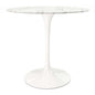 32" White Rounded Marble And Metal Pedestal Base Dining Table