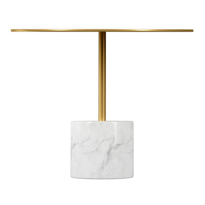 17" Gold And White Steel And Stone Round Coffee Table