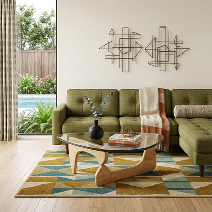 50" Clear And Natural Glass And Solid Wood Triangle Coffee Table