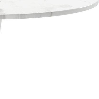 36" White Rounded Metal Pedestal Base Dining Table